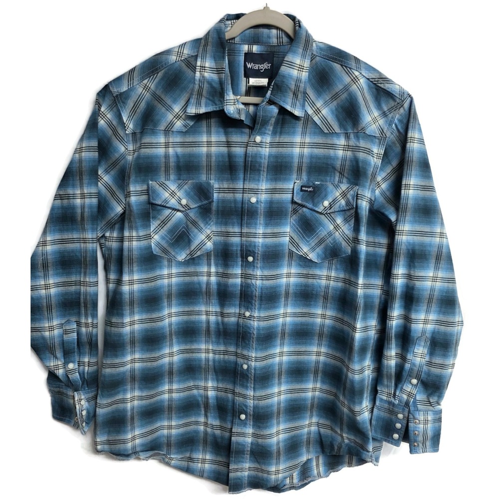 Wrangler Blue Plaid Western Snap Shirt Men Tall 2XT Long Sleeve Ranchwear Cowboy